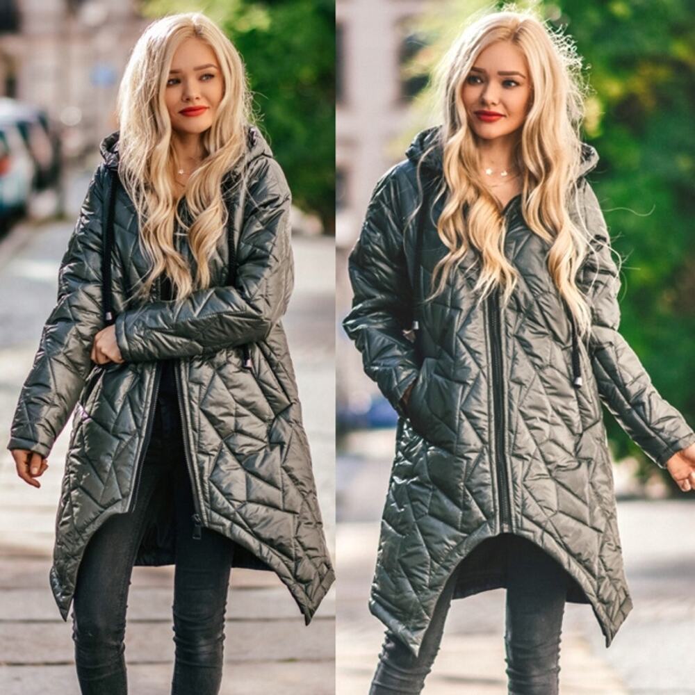 Elisabetta Franchi Quilted Jacket Women SZ 3 XS Grey Hooded Modern Luxury Art